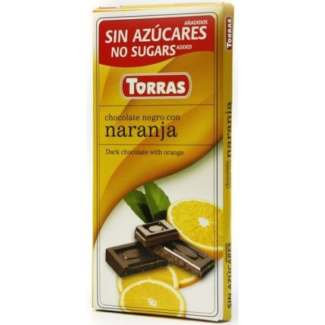 Hořká čokoláda s pomerančem bez cukru 75g TORRAS