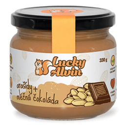 Arašídové máslo s mléčnou belgickou čokoládou bez cukru 330g Lucky Alvin