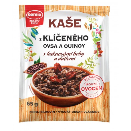 Kaše z klíčeného ovsa a quinoy s kakaovými boby a datlemi bez lepku 65 g Semix