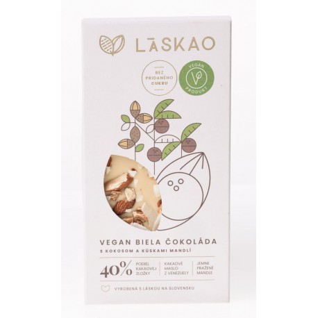 Čokoláda bílá s kokosem a mandlí s xylitolem - VEGAN - Laskao 75g