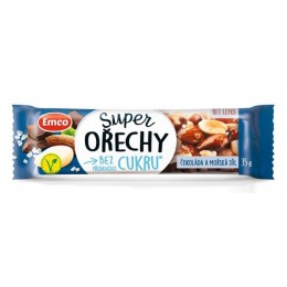 Tyčinka Super ořechy čokoláda mořská sůl 35g Emco bez lepku a přidaného cukru