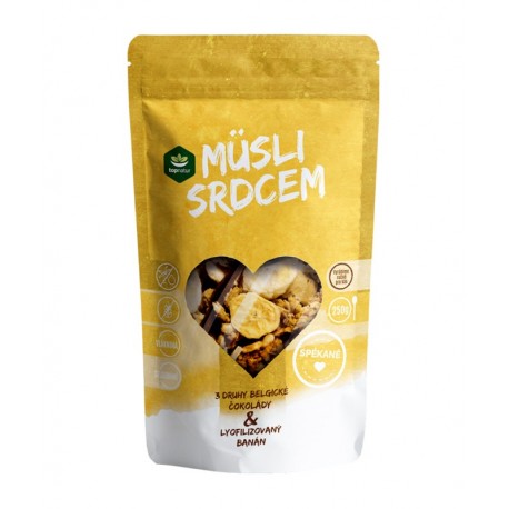 Musli srdcem spékané 3 druhy čokolády banán 250g bez lepku Topnatur