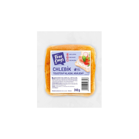 Chléb TOAST světlý, krájený 240g bez lepku Free Days