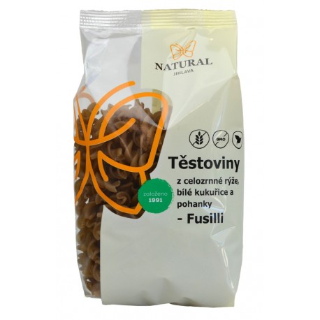 Těstoviny z celozrnné rýže, bílé kukuřice a pohanky bez lepku - Fusilli - vřetena - ITÁLIE - Natural 250g