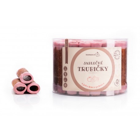 Jablečné trubičky s JAHODOVOU polevou dóza - Trutna 540g