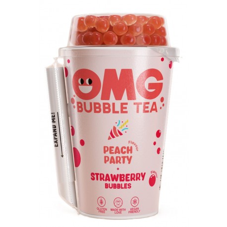 Nápoj BROSKEV s jahodovými kuličkami - Bubble tea OMG 265ml bez lepku