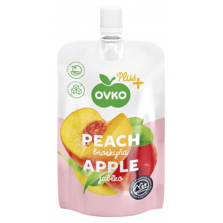 Ovocné pyré 115 g jablečné s broskví bez přídavku cukrů OVKO
