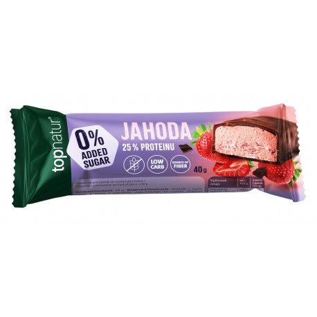 Tyčinka 25% PROTEIN a JAHODA bez přidaného cukru a bez lepku - Topnatur 40g